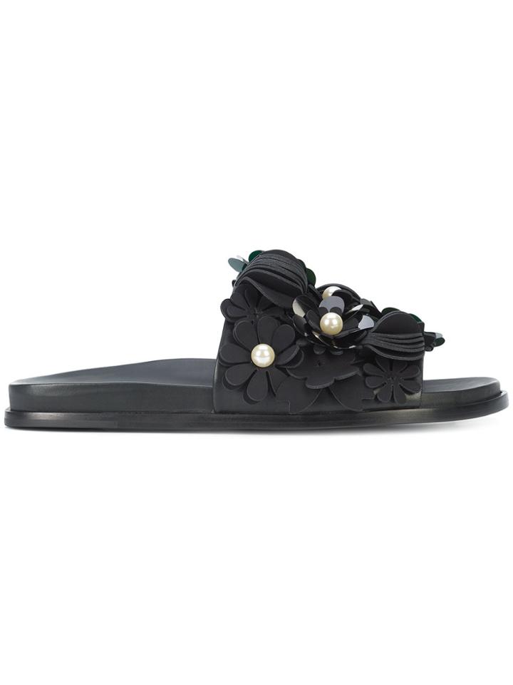 Mercedes Castillo Appliqué Flower Sandals - Black