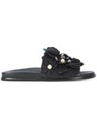 Mercedes Castillo Appliqué Flower Sandals - Black