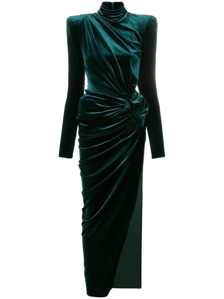 Alexandre Vauthier Draped Long Velvet Dress - Green
