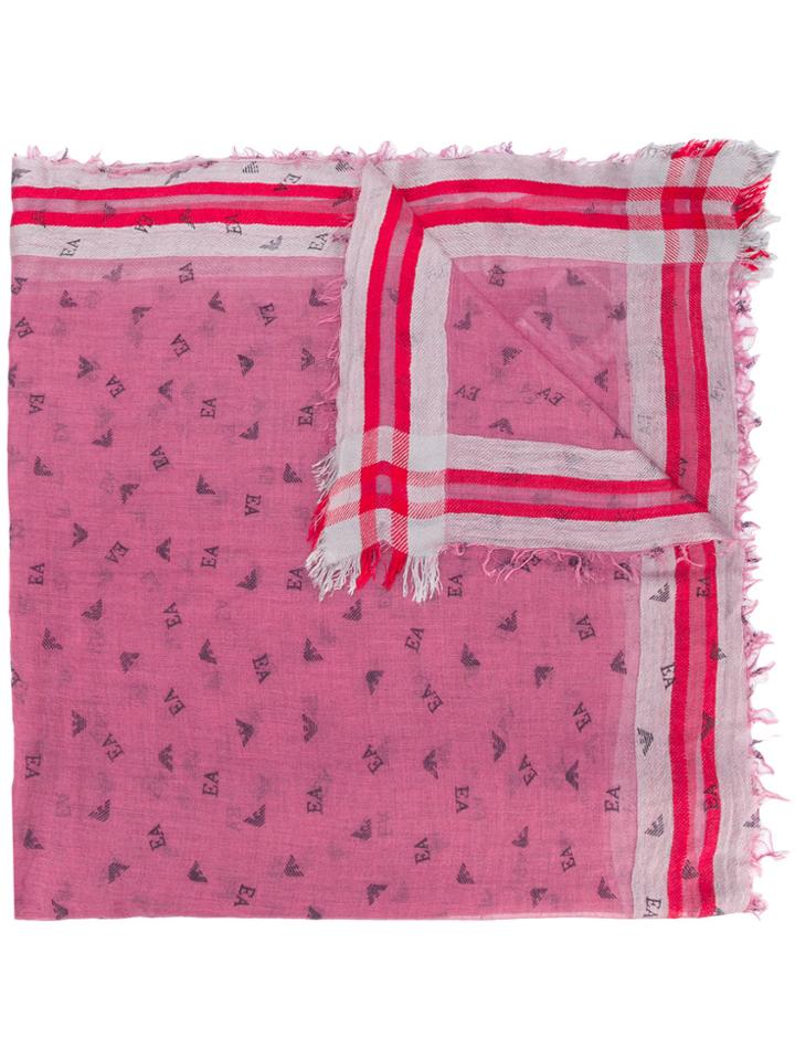 Emporio Armani Logo Frayed Scarf - Pink & Purple