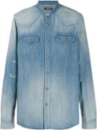 Balmain Distressed-effect Logo Print Shirt - Blue