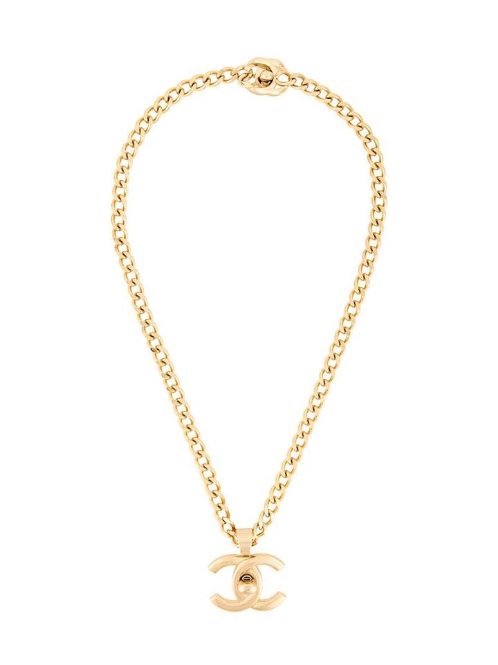 Chanel Vintage Cc Turnlock Necklace, Women's, Metallic