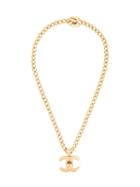 Chanel Vintage Cc Turnlock Necklace, Women's, Metallic