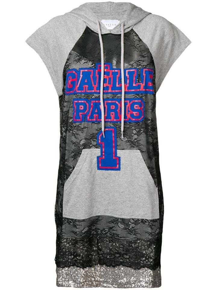 Gaelle Bonheur Lace Detail Hoodie Dress - Grey