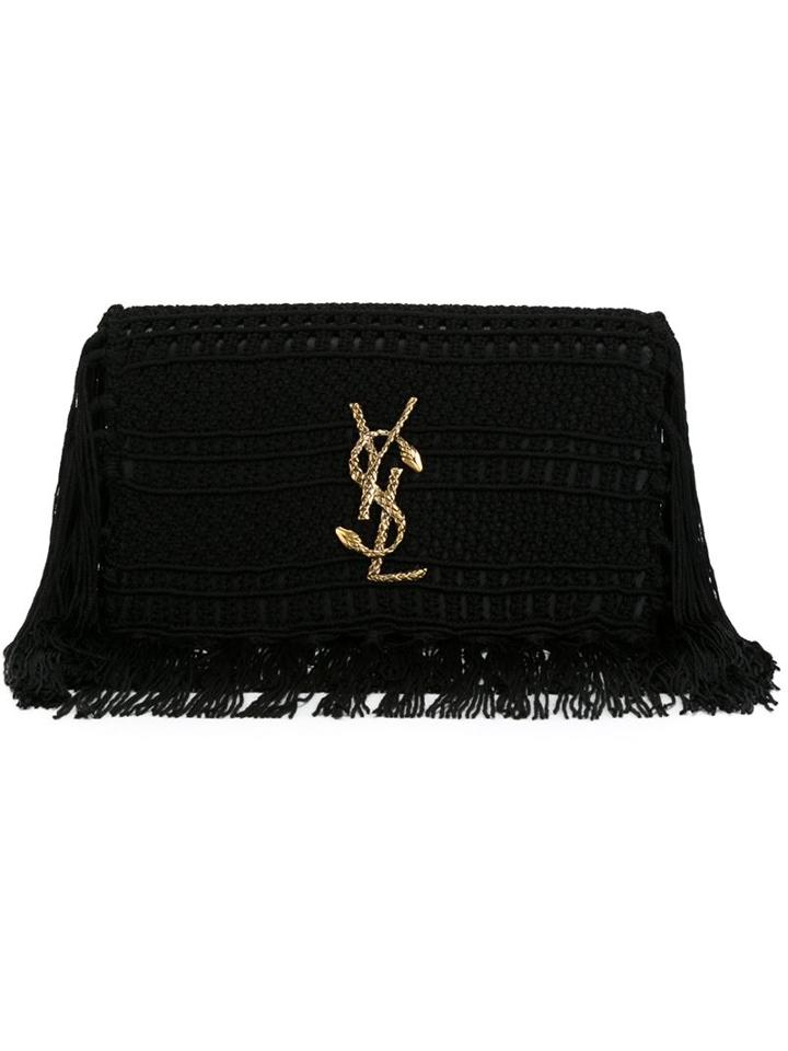 Saint Laurent Woven 'monogram' Clutch, Women's, Black