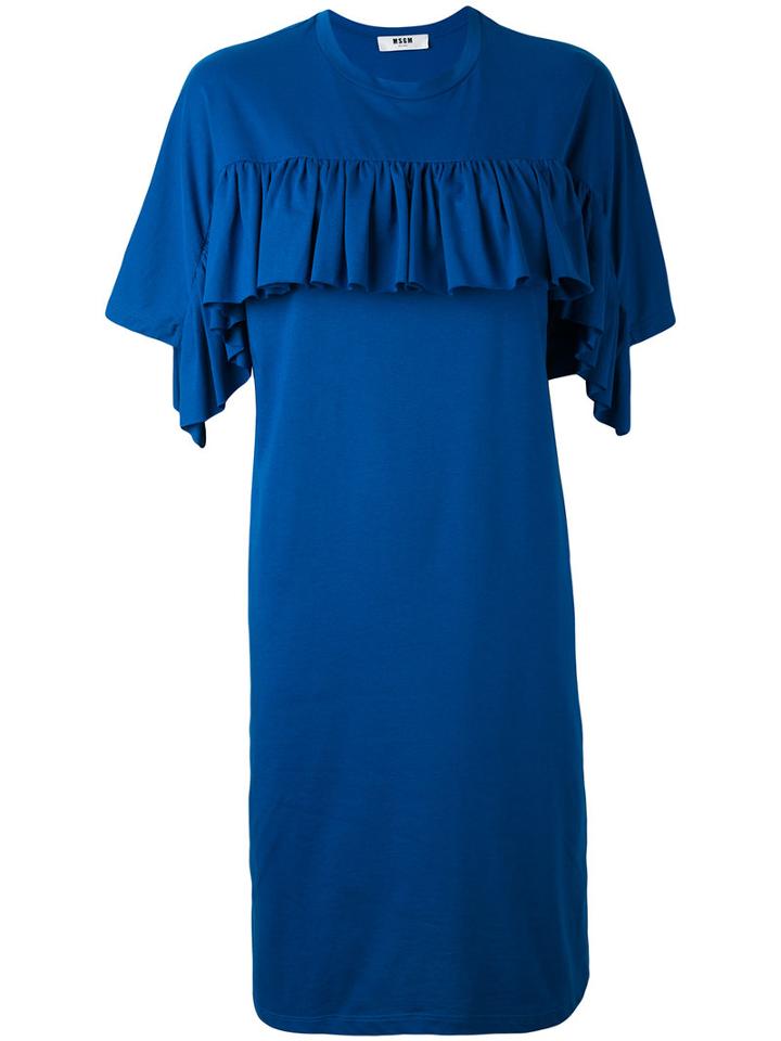 Msgm - Ruffled T-shirt Dress - Women - Cotton/polyester - S, Blue, Cotton/polyester