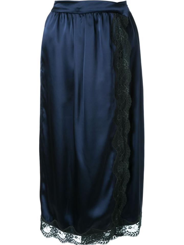 Muveil Lace Trim Wrap Skirt, Women's, Size: 40, Blue, Cupro/polyester/triacetate/nylon