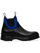 Prada Black Leather Slip On Brixxen High Top Boots