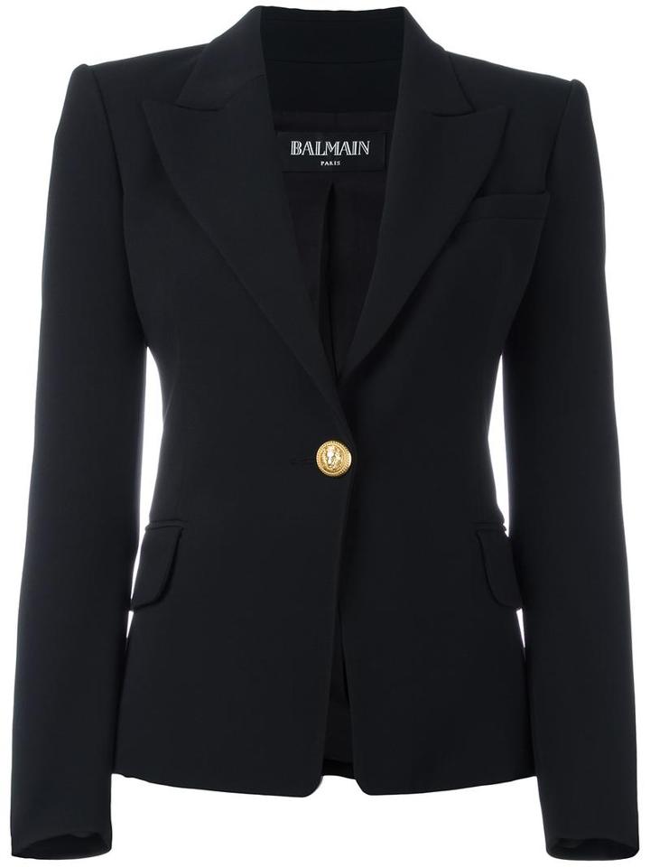 Balmain Fitted Blazer, Women's, Size: 38, Black, Cotton/polyurethane/acetate/viscose