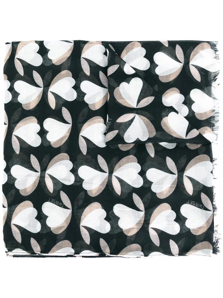 Twin-set Heart Print Scarf, Women's, Black, Polyester