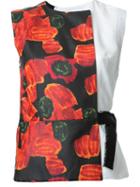 Toga Rayon Floral Overlap Tie Waist Detail Tank Top, Women's, Size: 36, Black, Polyester/rayon