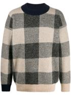 Sacai Plaid Wool Blend Sweater - Neutrals