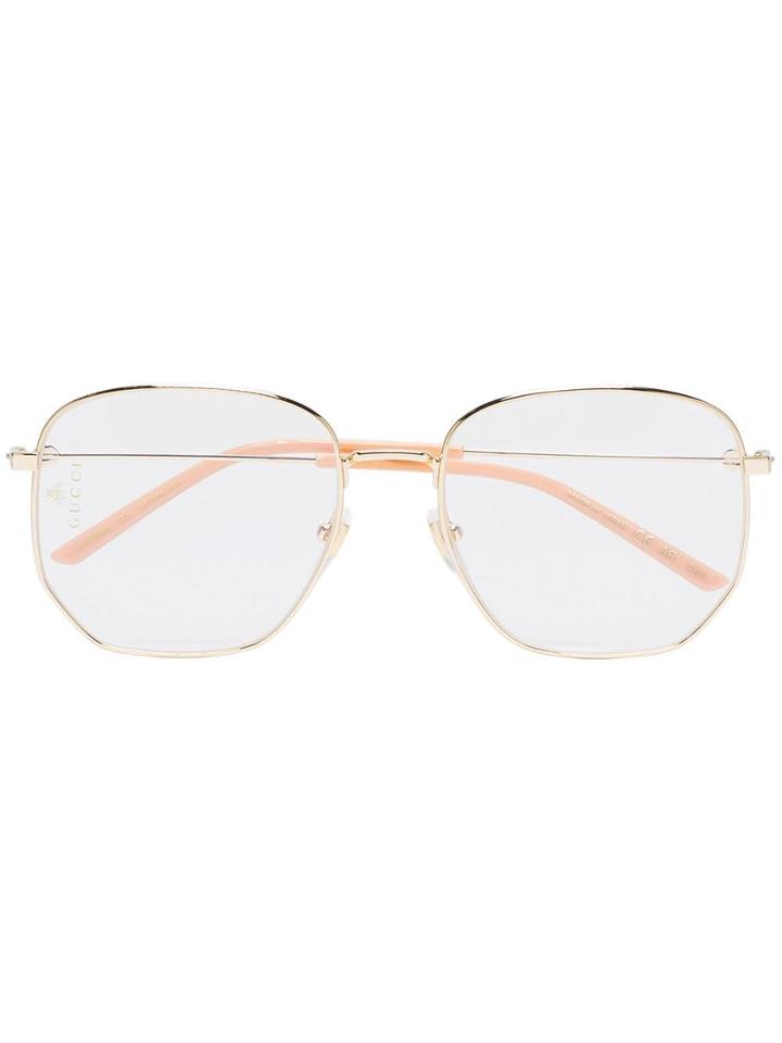 Gucci Eyewear Gold Transparent Lens Squoval Glasses