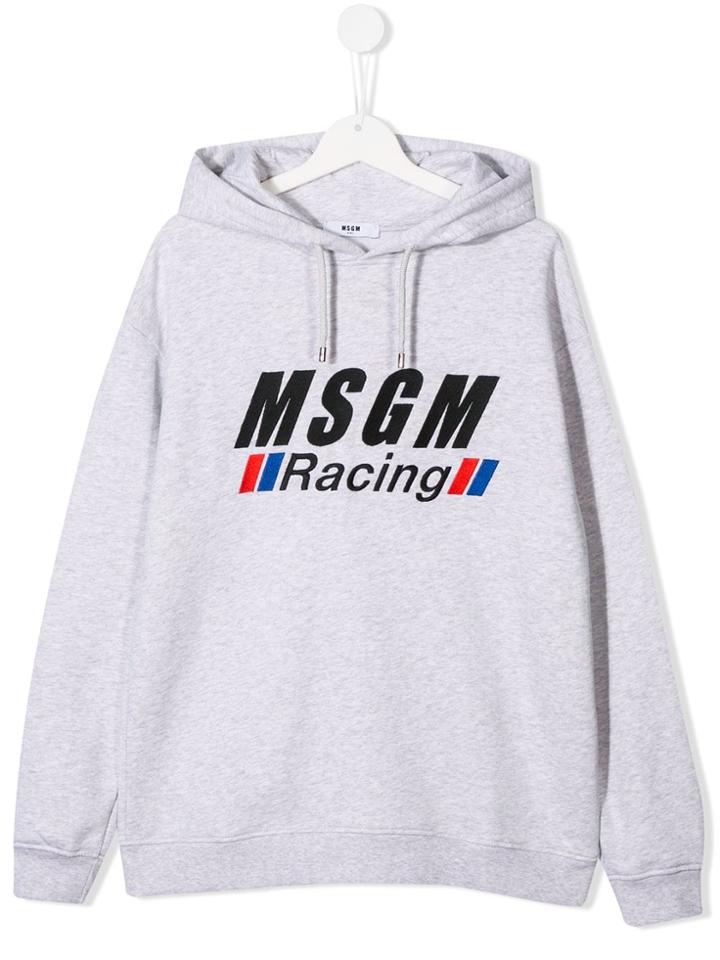 Msgm Kids Embroidered Racing Logo Hoodie - Grey