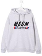 Msgm Kids Embroidered Racing Logo Hoodie - Grey