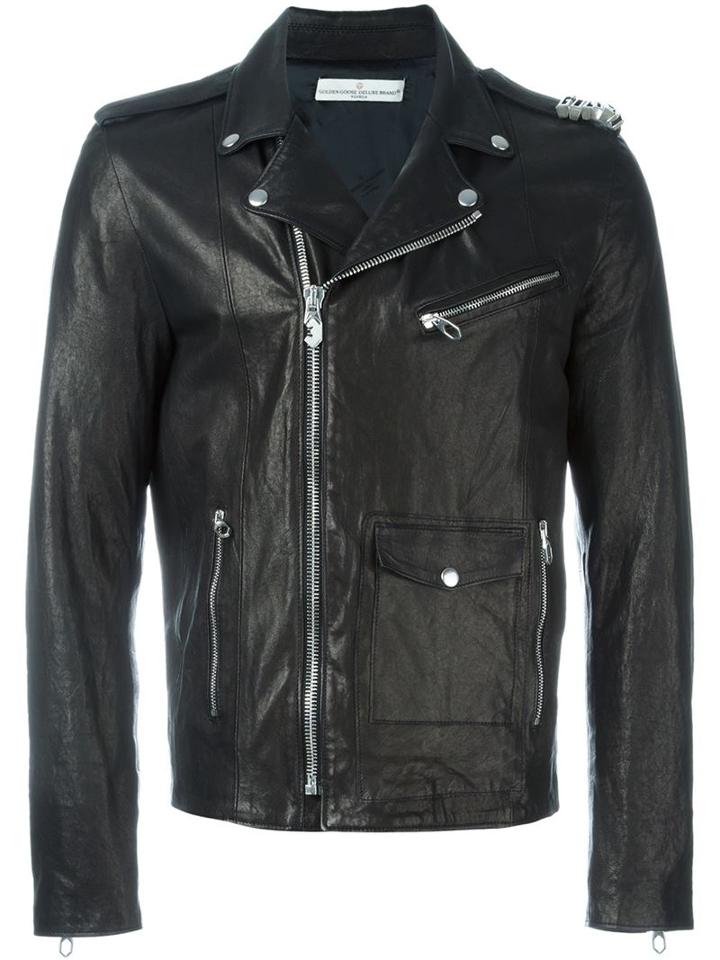 Golden Goose Deluxe Brand Biker Jacket, Men's, Size: Large, Black, Goat Skin/viscose/cupro