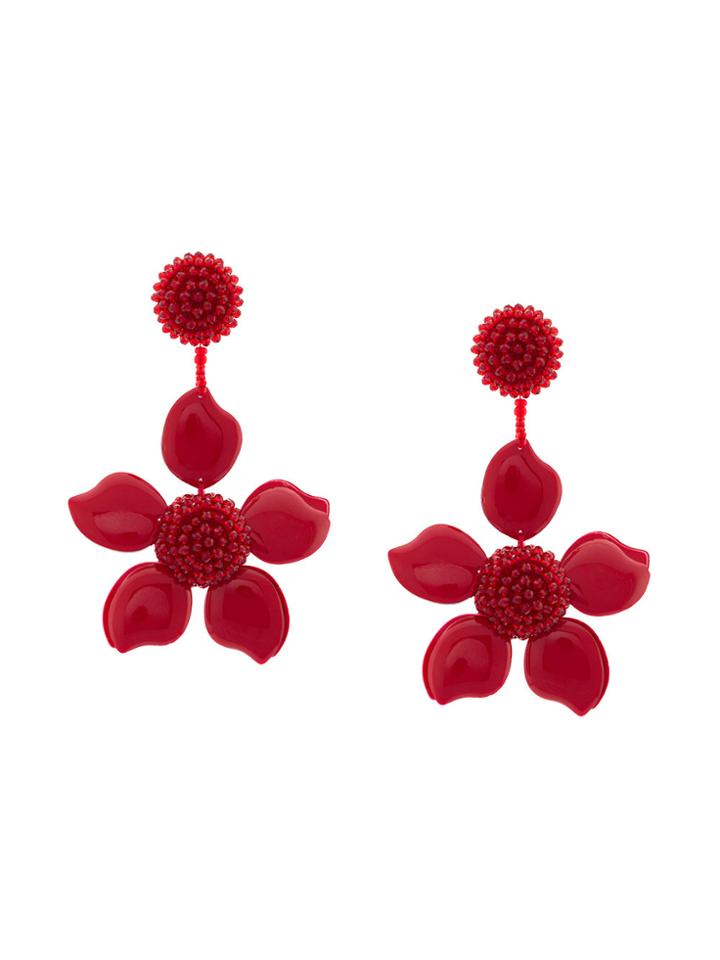 Oscar De La Renta Enamel Flower Earrings - Red