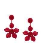 Oscar De La Renta Enamel Flower Earrings - Red