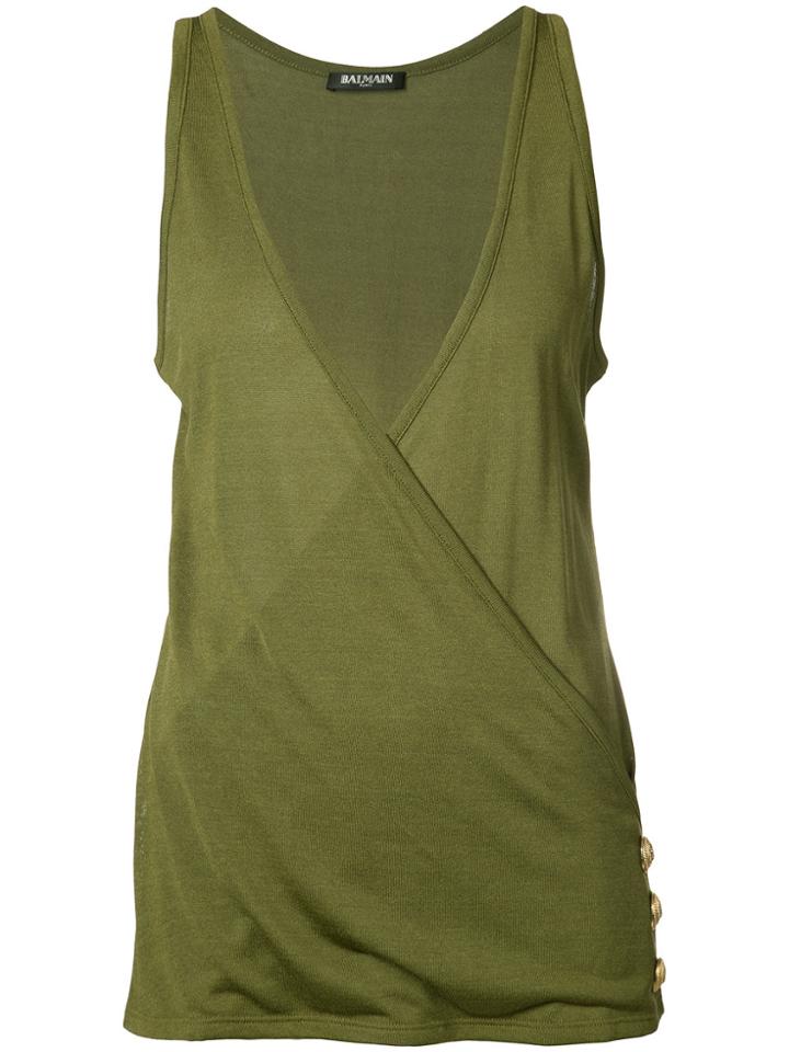 Balmain Wrap Front Vest Top - Green