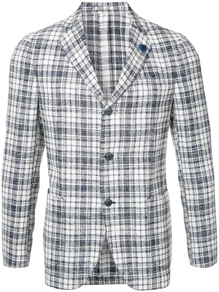 Lardini Checked Blazer, Men's, Size: 50, White, Wool/cotton/acrylic/nylon