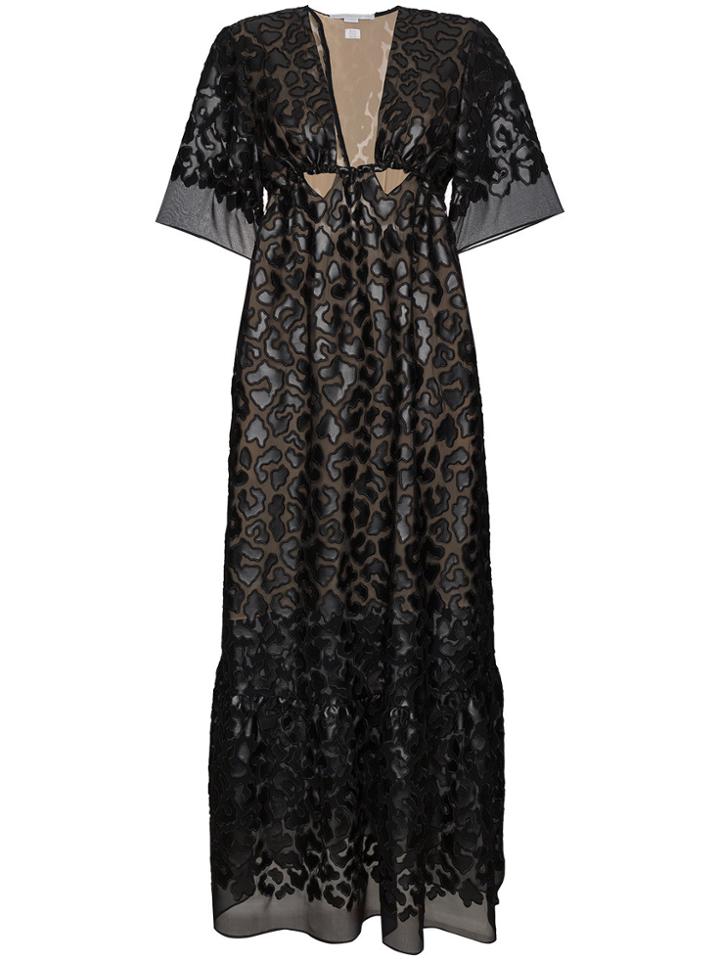 Stella Mccartney Animalier Leopard Sheer Silk Maxi Dress - Black