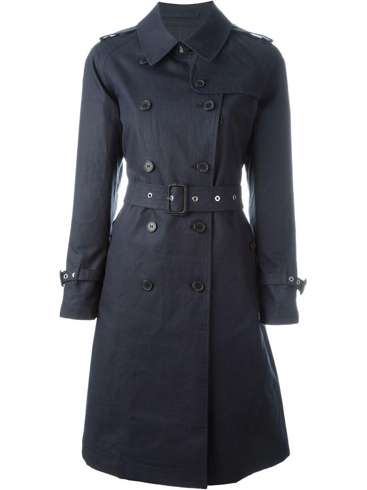 Mackintosh Belted Trench Coat, Women's, Size: 36, Blue, Linen/flax