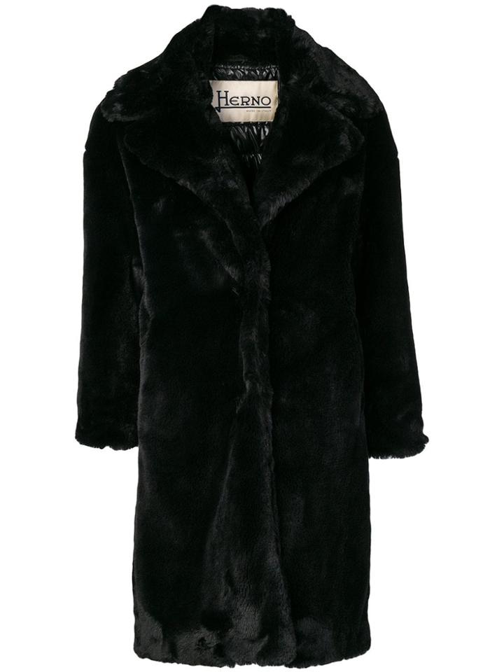 Herno Faux-fur Midi Coat - Black