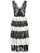 Marchesa Notte Lace Panelled Tiered Midi Dress - Black