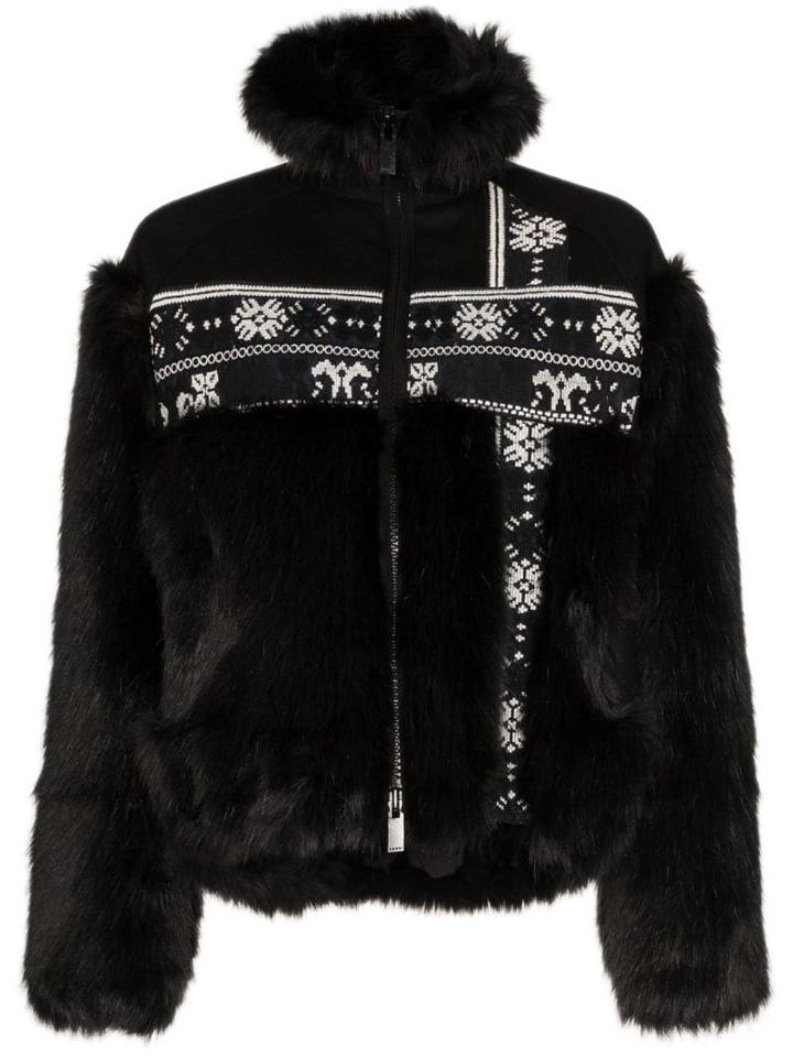 Sacai Faux-fur Fair Isle Jacket - Black