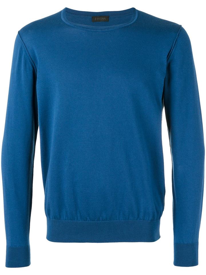 Z Zegna - Crew Neck Jumper - Men - Cotton - Xxl, Blue, Cotton