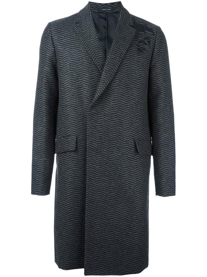 Emporio Armani Textured Single Breasted Coat, Men's, Size: 48, Grey, Polyamide/polyester/polyurethane/virgin Wool