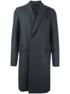 Emporio Armani Textured Single Breasted Coat, Men's, Size: 48, Grey, Polyamide/polyester/polyurethane/virgin Wool