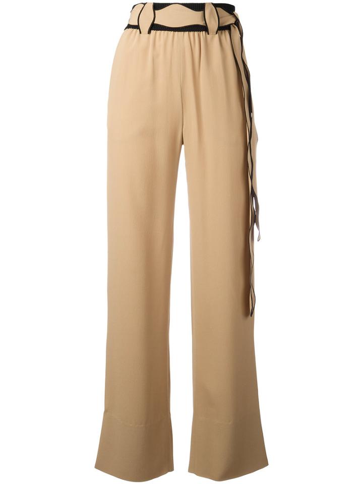 Veronique Leroy Scallop Belted Trousers, Women's, Size: 40, Nude/neutrals, Silk/acetate