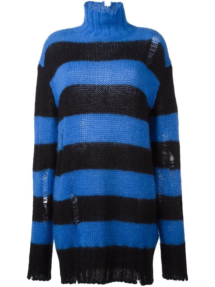 Filles A Papa Turtleneck Striped Dress, Women's, Size: 2, Blue, Polyamide/mohair/merino