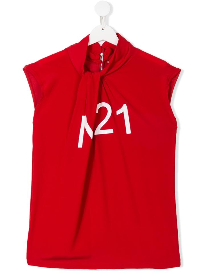 No21 Kids Teen Logo Print Draped Top - Red