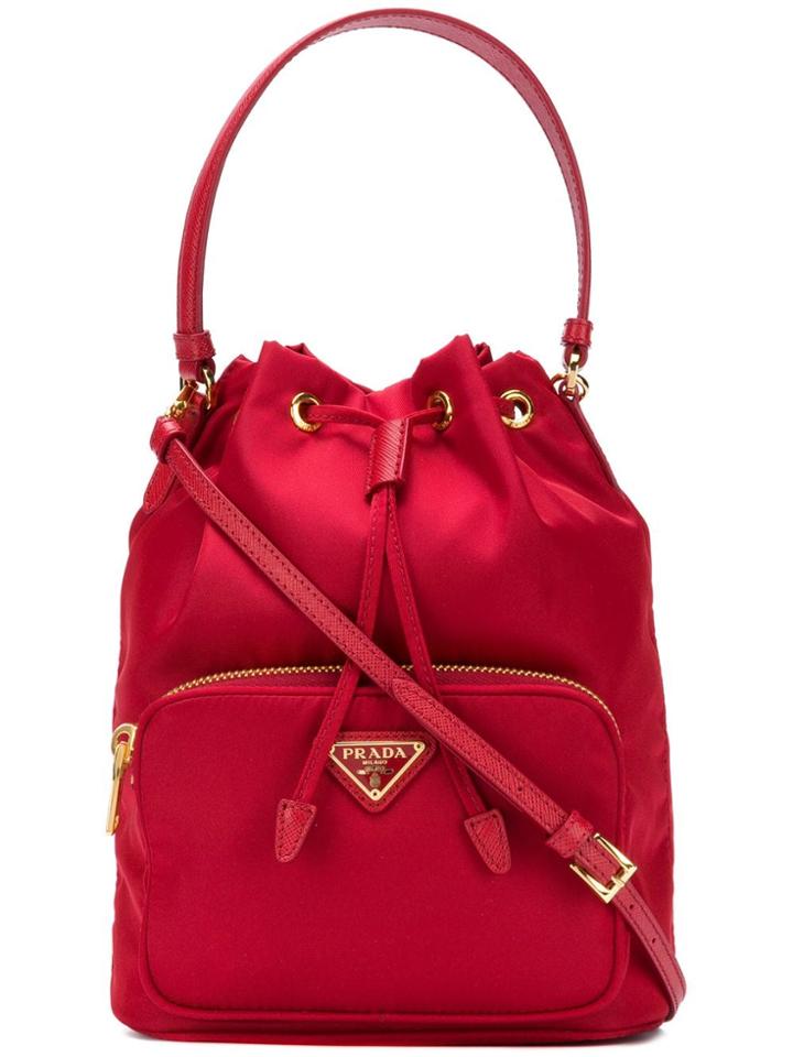 Prada Logo Bucket Bag - Red