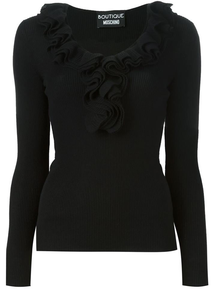 Boutique Moschino V-neck Sweater, Women's, Size: 44, Black, Virgin Wool