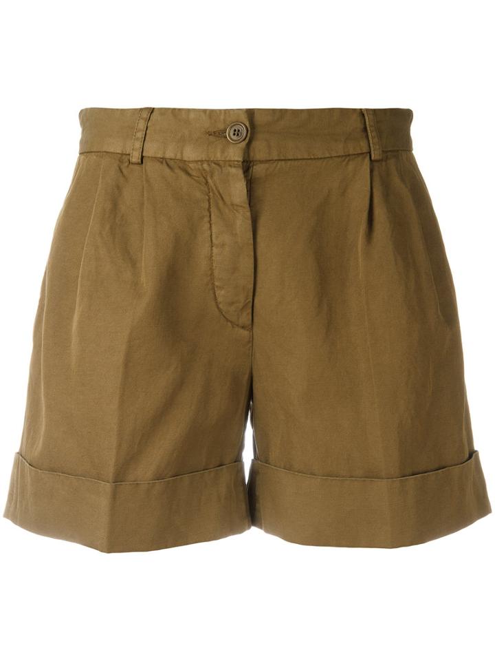 Aspesi Turn-up Cuffs Shorts, Women's, Size: 38, Brown, Cotton/linen/flax
