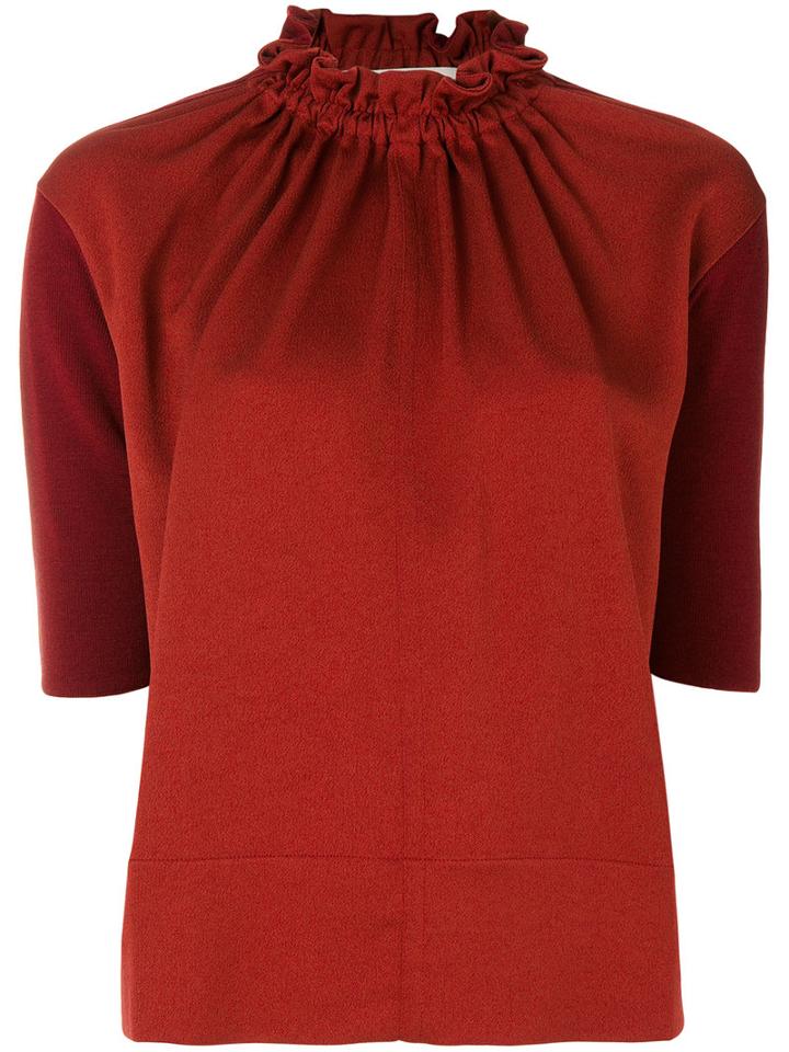 Marni - Ruffle Neck Top - Women - Polyester/acetate/virgin Wool - 40, Red, Polyester/acetate/virgin Wool