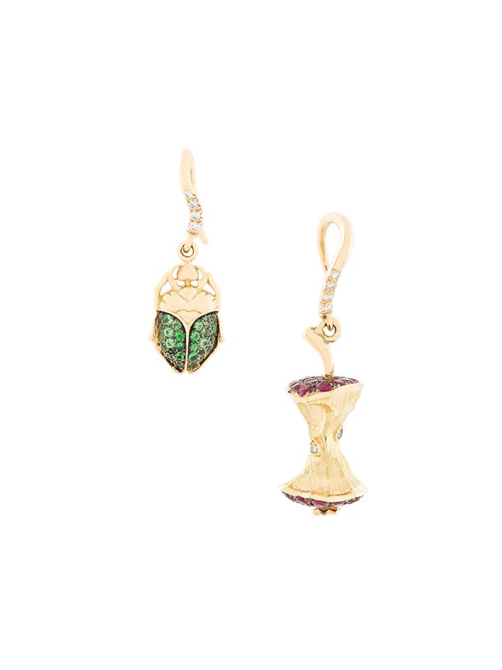 Aurelie Bidermann Apple Core & Scarab Set Of Diamond Earrings -