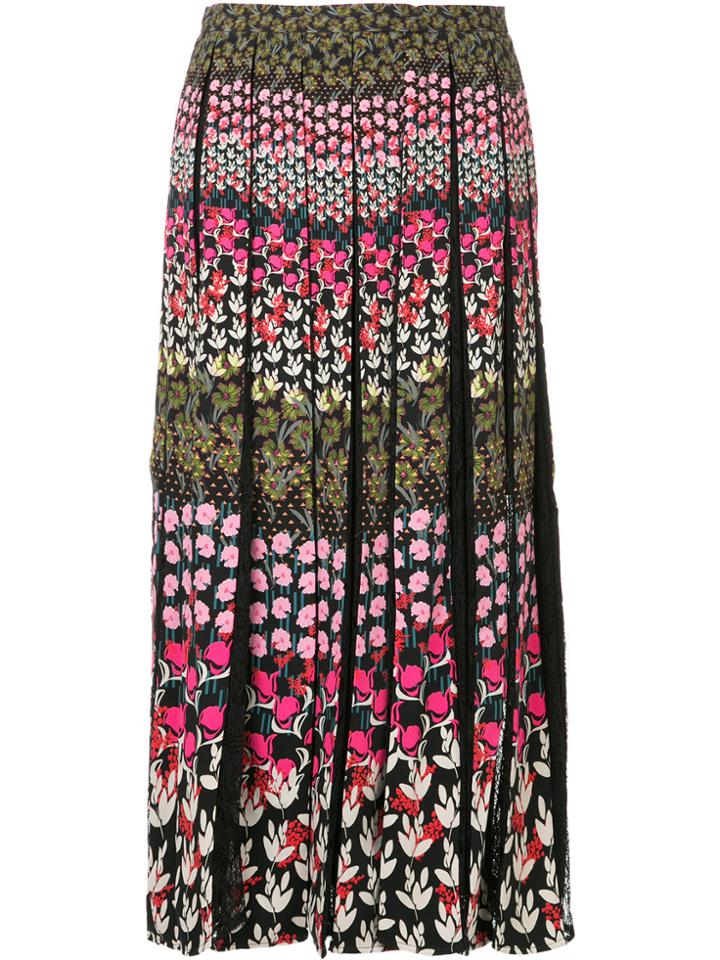 Saloni Floral Print Pleated Skirt Midi Dress - Black