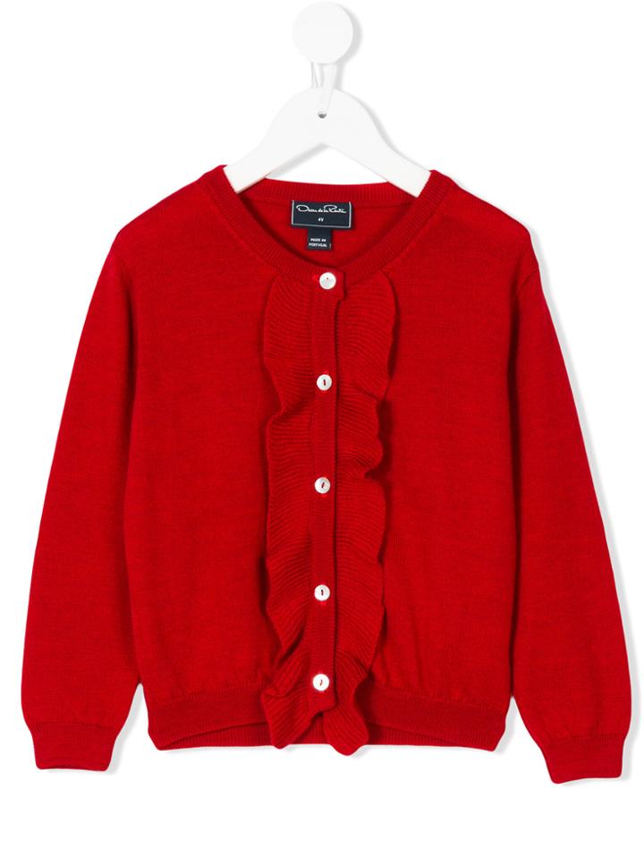 Oscar De La Renta Kids Ruffle Front Cardigan - Red