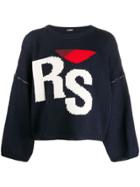 Raf Simons Cropped Knitted Logo Jumper - Blue