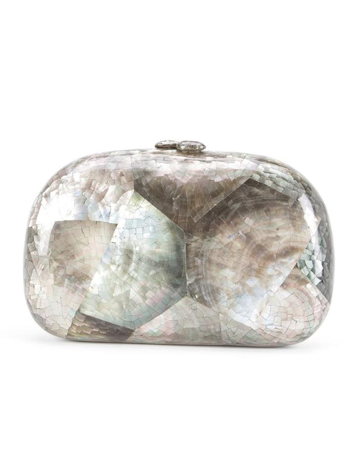 Serpui Open Top Clutch, Women's, Brown, Pearls