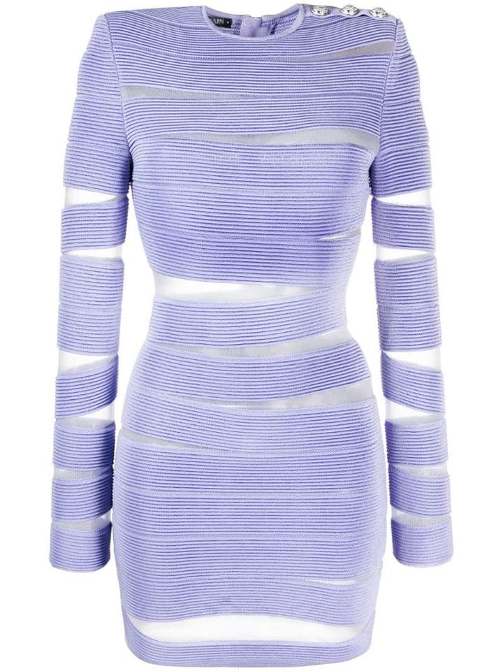 Balmain Sheer Cut-out Bodycon Dress - Purple