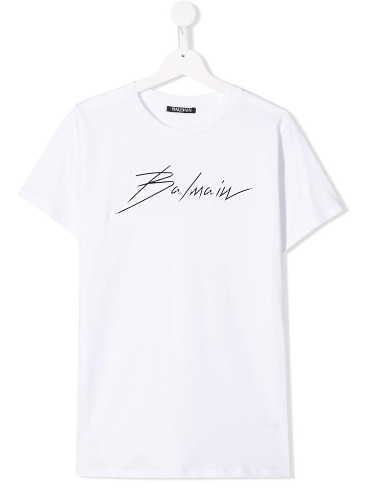 Balmain Kids Teen Script Logo T-shirt - White