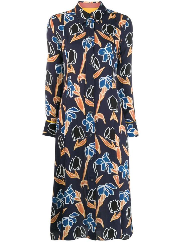 Paul Smith Floral Print Shirt Dress - Blue