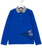 Armani Junior Printed Long Sleeve Polo Shirt - Blue