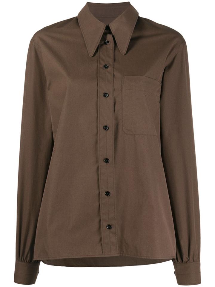 Lemaire Long Sleeved Cotton Shirt - Brown
