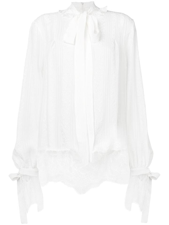 Francesco Scognamiglio Lace Trim Pussy Bow Blouse - White